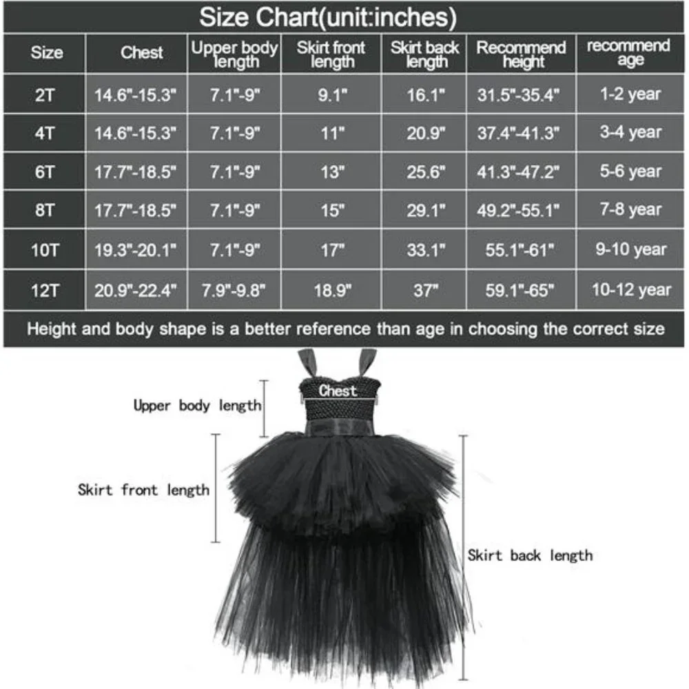 Black Tutu Dress for Girls Tulle‎ Dresses Halloween Fairy Dress for Kids Toddler